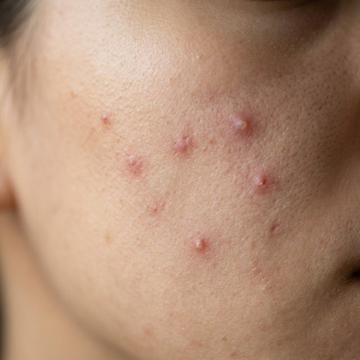 Close-up of skin with breakouts